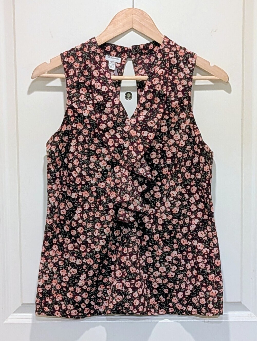 EUC Y2K Dynamite S Vintage Ruffle Collar Keyhole Back Plum Floral Top